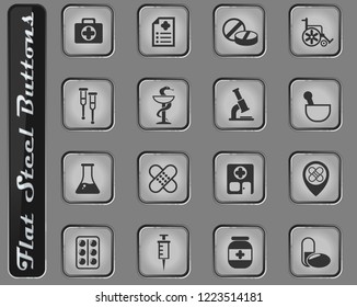 pharmacy vector web icons on the flat steel buttons