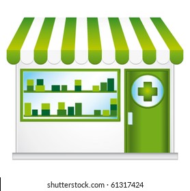 Pharmacy vitrine. Vector illustration.