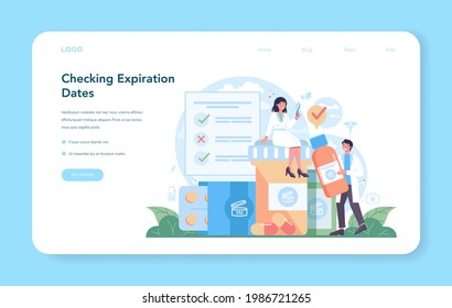 Pharmacy web banner or landing page. Pharmacist preparing and selling drugs in bottle and box for disease treatment. Healthcare and medical treatment concept. Isolated vector illustration