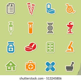 pharmacy web icons on color paper stickers for user interface