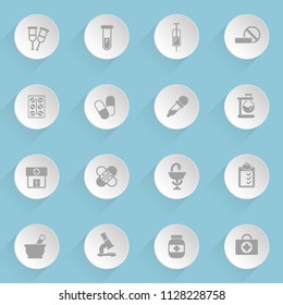 pharmacy web icons on light paper circles
