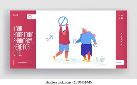 Pharmacy Web Site Design Concept. People Pharmaceut Characters with Pills and Drugs for Website, Medicine and Healthcare Banner, Online Medicaments Landing Page. E-commerse. Flat Vector Illustration 