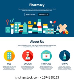 Pharmacy Website Design. Vector Illustration. Health Flat Web Concept.