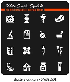 pharmacy white simple symbols for web icons and user interface design