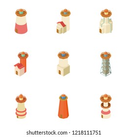 Pharos icons set. Isometric set of 9 pharos vector icons for web isolated on white background