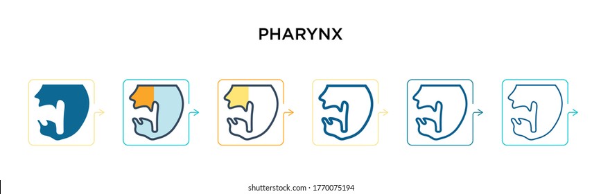 Pharynx vector icon in 6 different modern styles. Black, two colored pharynx icons designed in filled, outline, line and stroke style. Vector illustration can be used for web, mobile, ui