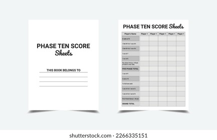 Phase 10 Score Sheet logbook planner template design for Low content KDP interior