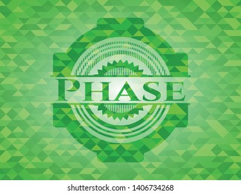 Phase green emblem with mosaic background. Vector Illustration. Detailed.