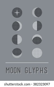 Phase of the moon. Sacred geometry. Hand drawn ink texture. Stock vector.