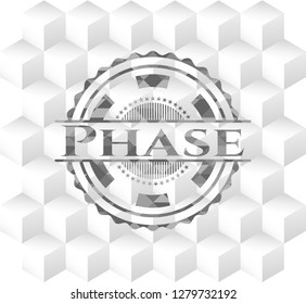 Phase realistic grey emblem with cube white background