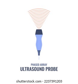 Phased array transducer icon. Cardiac ultrasound probe diagram. Medical sonography concept. Radiology equipment vector illustration.