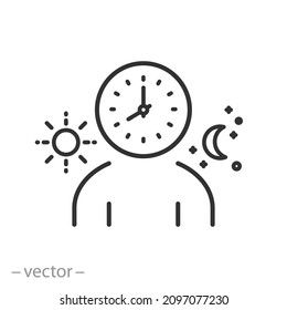 phases day and night, time sleep or wake, human circadian rhythm icon, life cycle clock, thin line symbol - editable stroke vector illustration