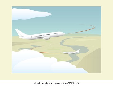 Phases of a flight. Climbing and approach. Vector illustration. EPS10. Opacity