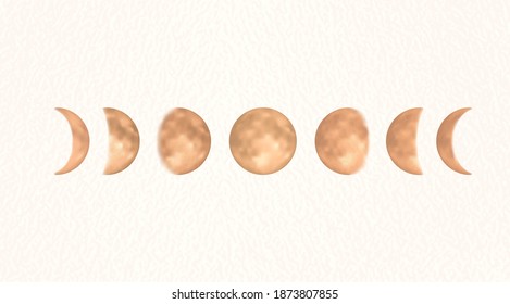 Phases of the gold moon, boho moon vector illustration, isolated