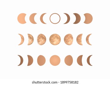 Phases of the gold moon, boho moon vector illustration, isolated