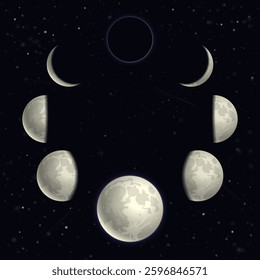 phases of the moon against the background of the starry sky