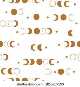 The phases of the moon astronomy patterns. Background in boho style. Vector illustration for a minimalistic design.