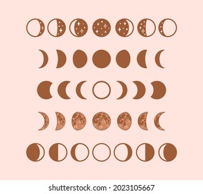 Phases of moon, boho moon illustration. Vector stock clipart