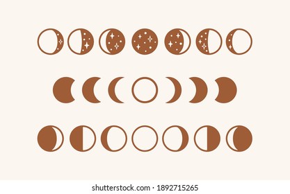 Phases of the moon, boho moon vector illustration, isolated