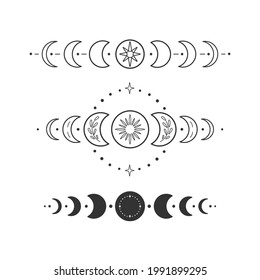 Phases of the moon. Celestial vector set. Perfectly look on t-shirt, poster, cards, apparel design.