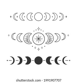 Phases of the moon. Celestial vector set. Perfectly look on t-shirt, poster, cards, apparel design.