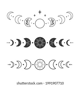 Phases of the moon. Celestial vector set. Perfectly look on t-shirt, poster, cards, apparel design.