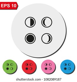 Phases of the moon flat round colorful vector icon.