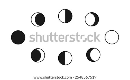 phases of the moon.  full moon, waxing gibbous, first quarter, waxing crescent, new moon, waning crescent, third  quarter, waning gibbous.