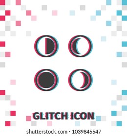Phases of the moon  glitch effect vector icon.
