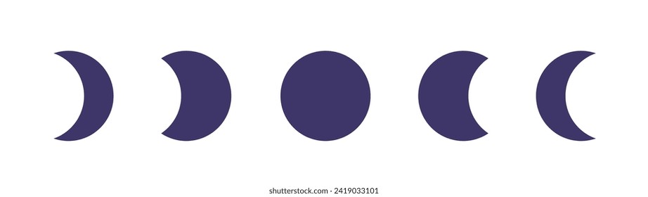 Phases of moon, isolated silhouette of crescent and full, quarter and half of celestial body. Luminary or constellation, icon of magical and mystic compositions. Vector in flat style designs