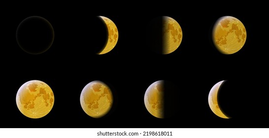 Phases of the Moon on black background. Vector illustration