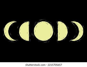 fases de la luna sobre un fondo negro; diseño vectorial para impresiones de moda y afiches, arte mural, pegatina