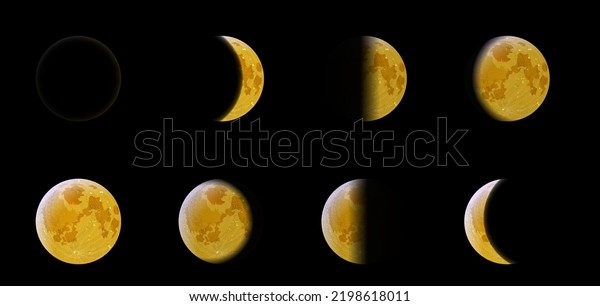 Phases of the Moon on black background.
Vector illustration