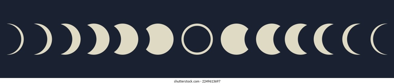 Phases of the moon on night background. New, half and full moons. Vector 10 Eps.