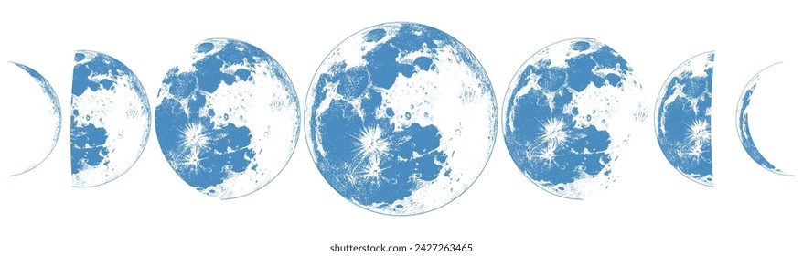 The Phases Of The Moon Are Shown In Blue On A White Background