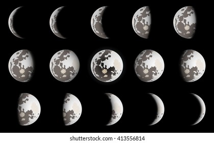  Phases of Moon. Vector.