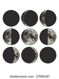 Phases of the moon vector illustration based on public domain image.