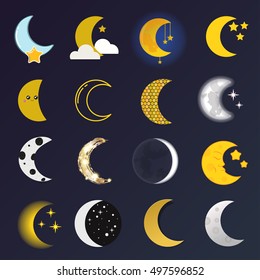 Phases of the moon vector nature cosmos cycle satellite surface