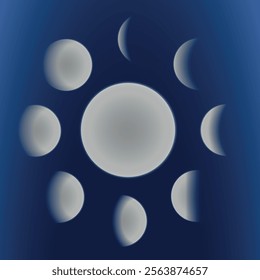 Phases of the moon. Vector on a blue background