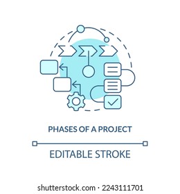 Phases of project turquoise concept icon. Create structure. Business plan includes abstract idea thin line illustration. Isolated outline drawing. Editable stroke. Arial, Myriad Pro-Bold fonts used