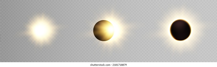 Phasen einer Sonnenfinsternis. Helle Sonne. Vektorgrafik