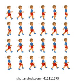 Phases Of Step Movements Boy In Walking Sequence For Game Animation