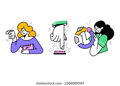 Phases of the Successful Startup Lifecycle:- set of business concept illustrations. Business intelligence, vision document, launching product. Visual stories collection
