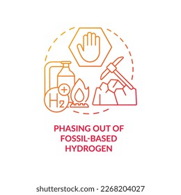 Phasing out of fossil red gradient concept icon. Clean power source. Zero carbon energy industry abstract idea thin line illustration. Isolated outline drawing. Myriad Pro-Bold font used