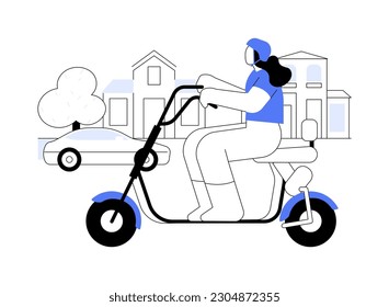 Phat electric scooter abstract concept vector illustration. Happy girl rides a phat scooter, motorbike owner, eco electric transportation, personal transport driver abstract metaphor.