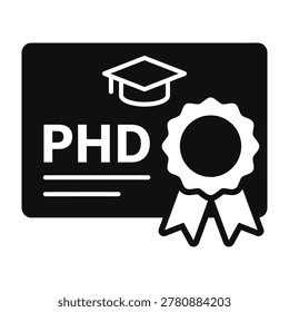 PhD graduation certificate symbol with academic hat and ribbon, representing achievement and education