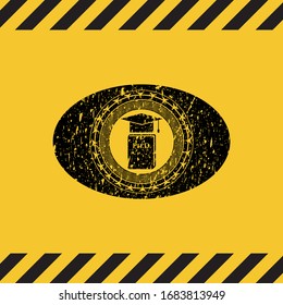 Phd thesis icon black grunge emblem, yellow warning sign. Vector Illustration. Detailed.