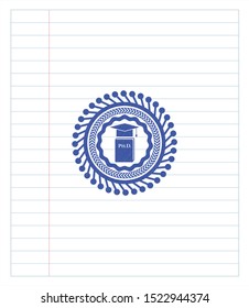 Phd thesis icon draw with pen effect. Blue ink. Vector Illustration. Detailed.