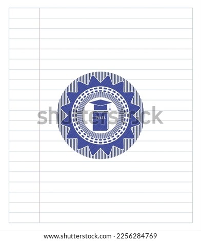 Phd thesis icon draw with pen effect. Blue ink. Vector Illustration. Detailed. 