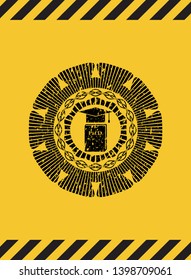Phd thesis icon grunge black emblem with yellow background, warning sign. Vector Illustration. Detailed.